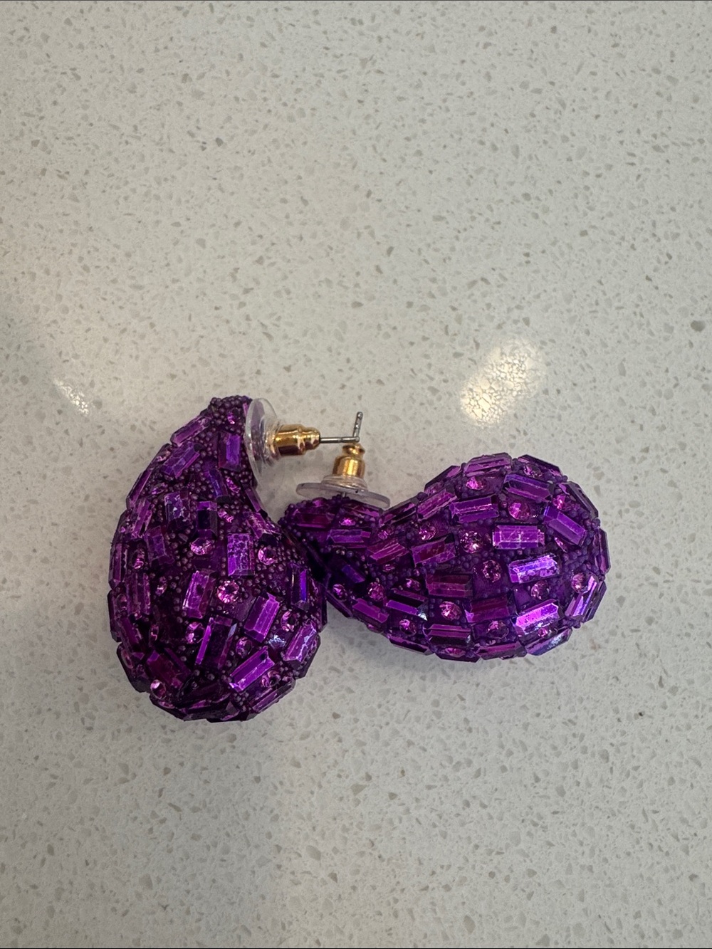 Purple Beaded Teardrop Earrings